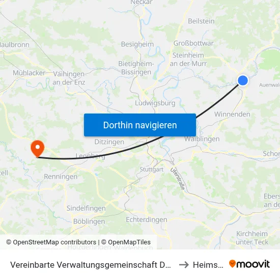 Vereinbarte Verwaltungsgemeinschaft Der Stadt Backnang to Heimsheim map