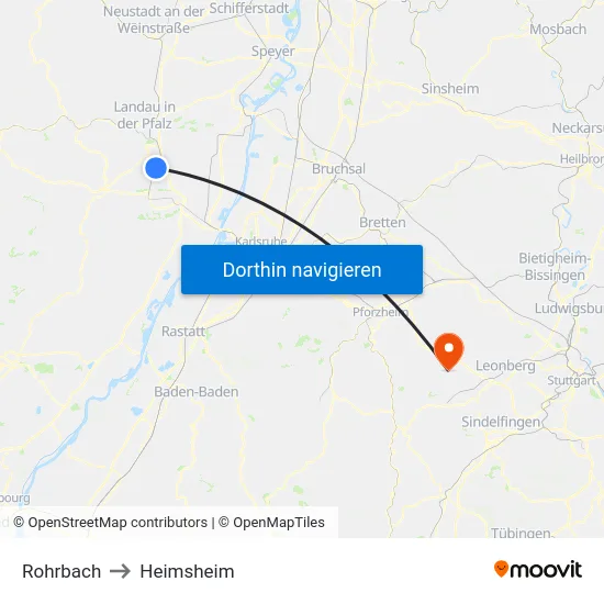 Rohrbach to Heimsheim map