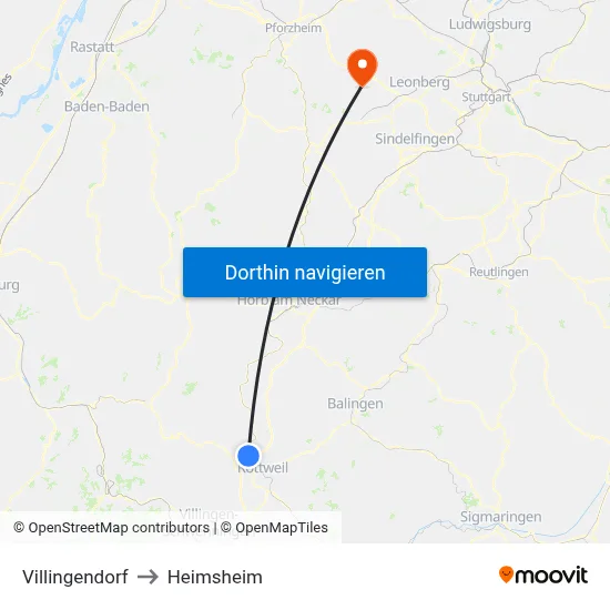Villingendorf to Heimsheim map