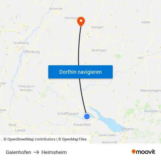 Gaienhofen to Heimsheim map