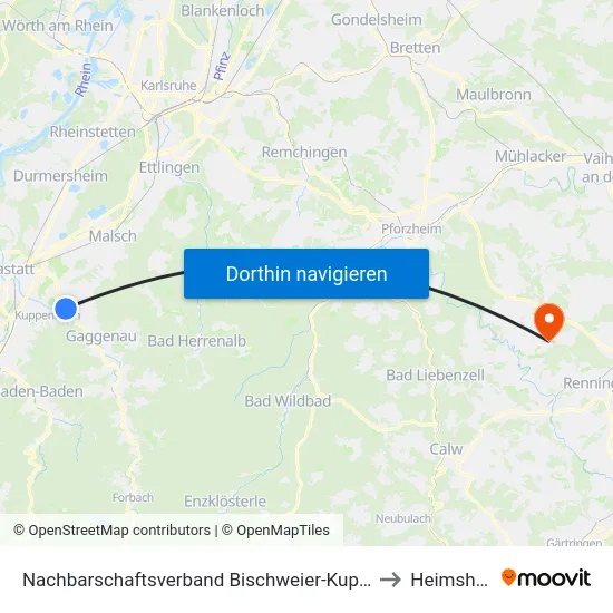 Nachbarschaftsverband Bischweier-Kuppenheim to Heimsheim map