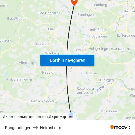 Rangendingen to Heimsheim map