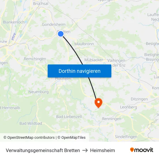 Verwaltungsgemeinschaft Bretten to Heimsheim map