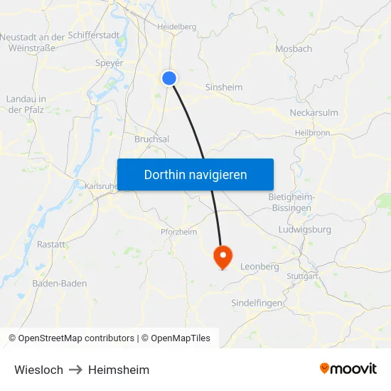 Wiesloch to Heimsheim map