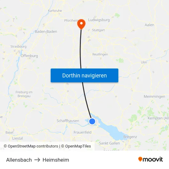 Allensbach to Heimsheim map