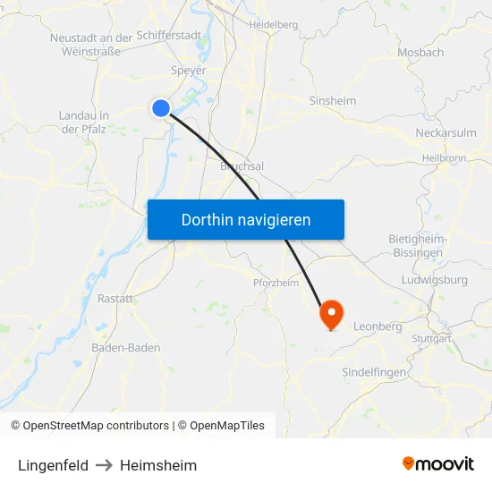 Lingenfeld to Heimsheim map