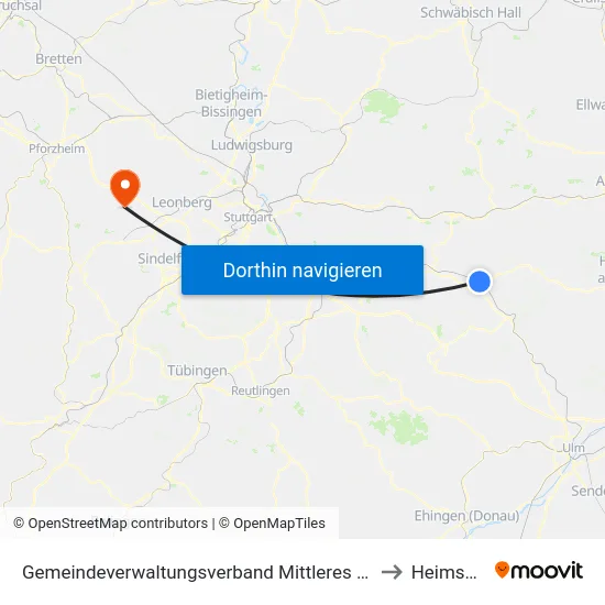 Gemeindeverwaltungsverband Mittleres Fils-Lautertal to Heimsheim map