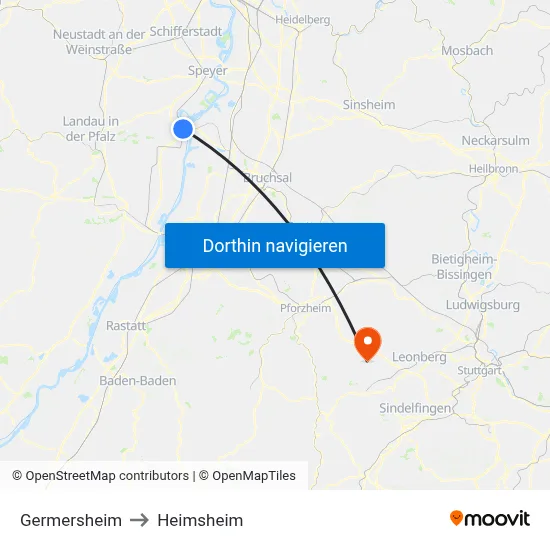 Germersheim to Heimsheim map