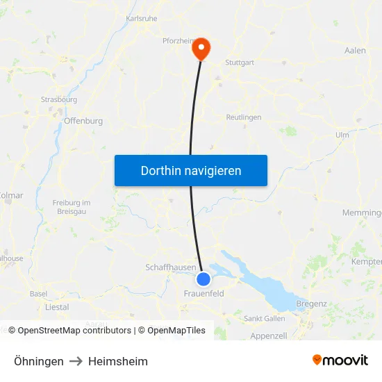 Öhningen to Heimsheim map