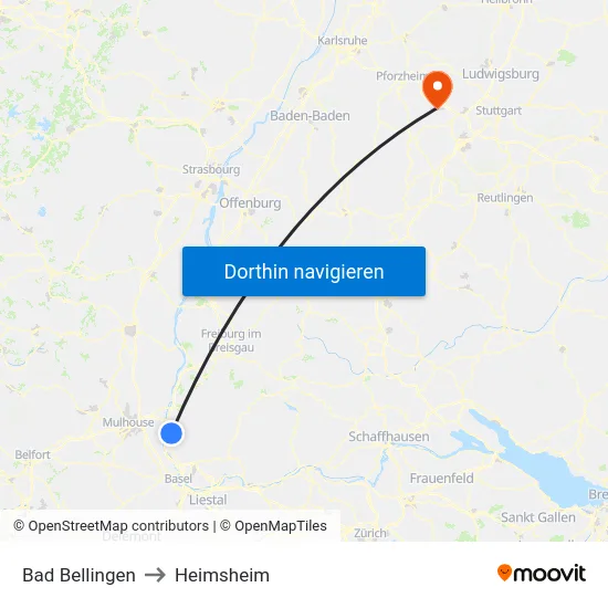 Bad Bellingen to Heimsheim map