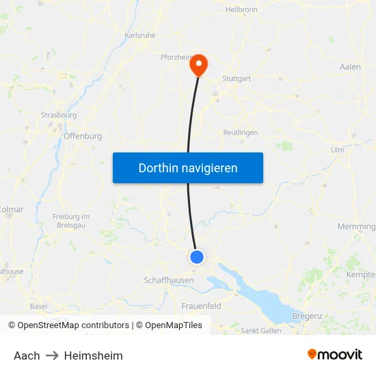 Aach to Heimsheim map