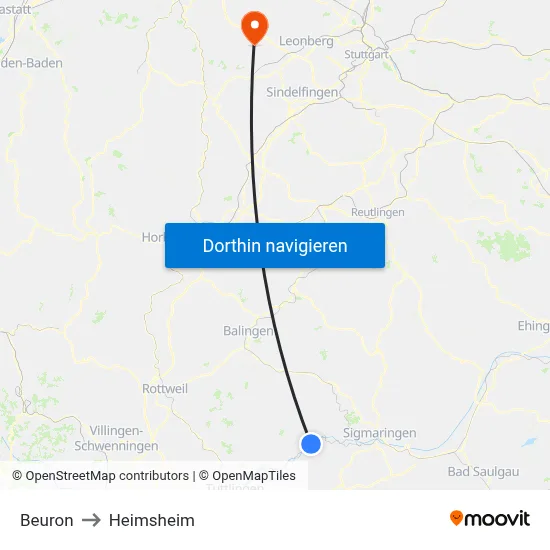Beuron to Heimsheim map
