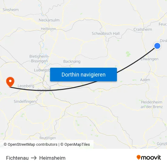 Fichtenau to Heimsheim map