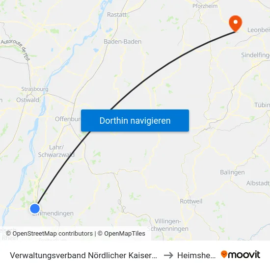 Verwaltungsverband Nördlicher Kaiserstuhl to Heimsheim map