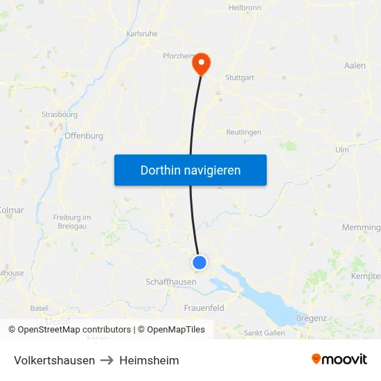 Volkertshausen to Heimsheim map