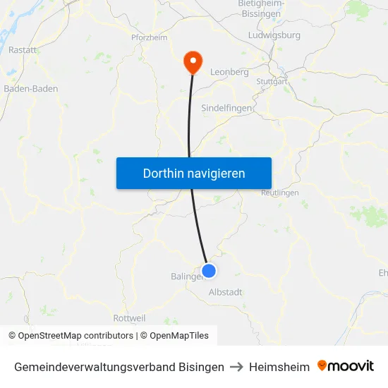 Gemeindeverwaltungsverband Bisingen to Heimsheim map