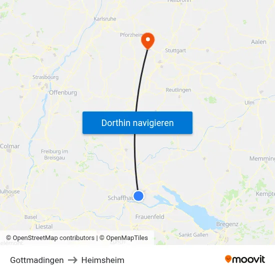 Gottmadingen to Heimsheim map