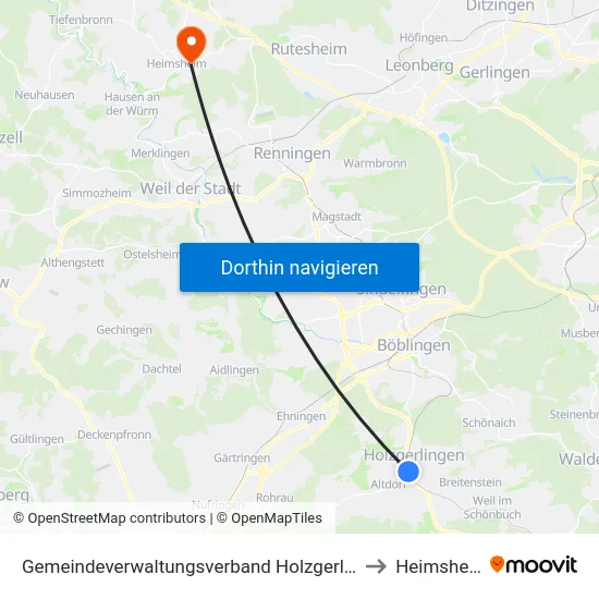 Gemeindeverwaltungsverband Holzgerlingen to Heimsheim map