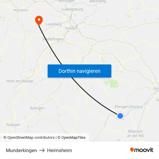 Munderkingen to Heimsheim map