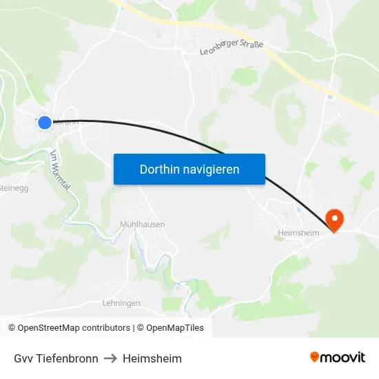 Gvv Tiefenbronn to Heimsheim map