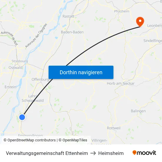 Verwaltungsgemeinschaft Ettenheim to Heimsheim map