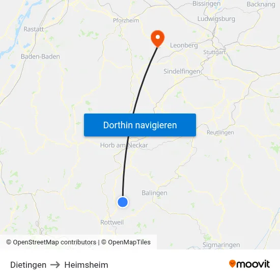 Dietingen to Heimsheim map