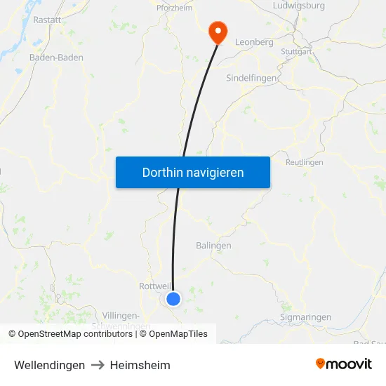 Wellendingen to Heimsheim map