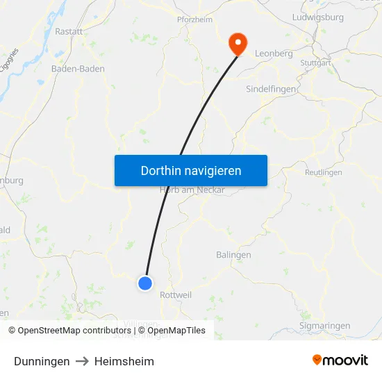 Dunningen to Heimsheim map