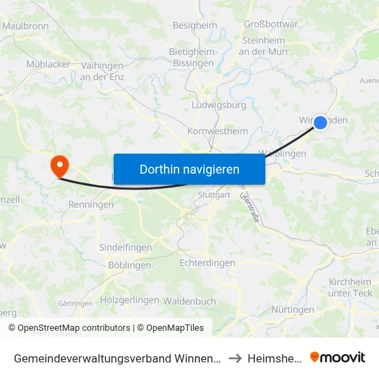 Gemeindeverwaltungsverband Winnenden to Heimsheim map