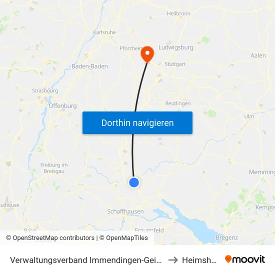 Verwaltungsverband Immendingen-Geisingen to Heimsheim map