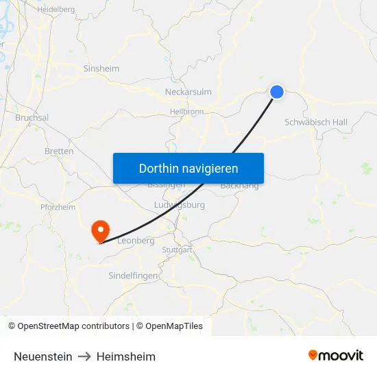 Neuenstein to Heimsheim map
