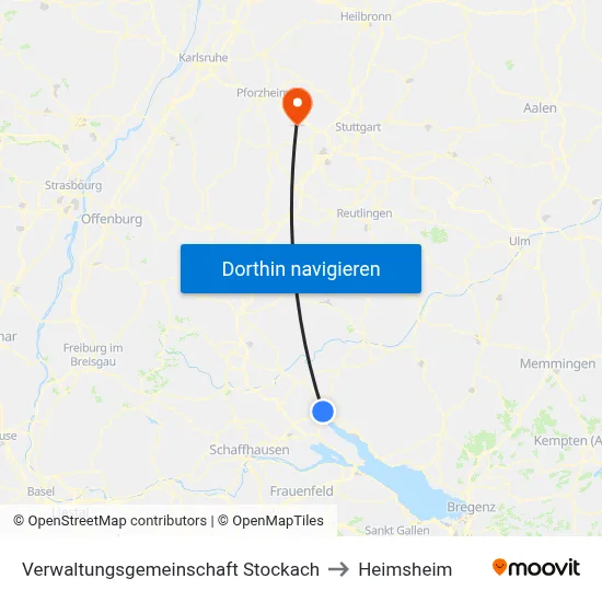 Verwaltungsgemeinschaft Stockach to Heimsheim map