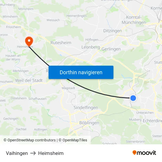 Vaihingen to Heimsheim map