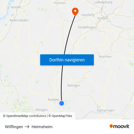 Wilflingen to Heimsheim map
