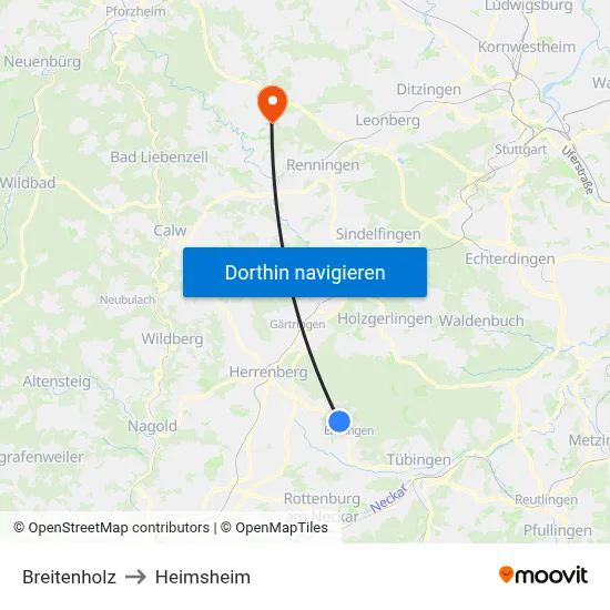 Breitenholz to Heimsheim map