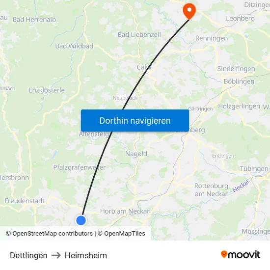 Dettlingen to Heimsheim map