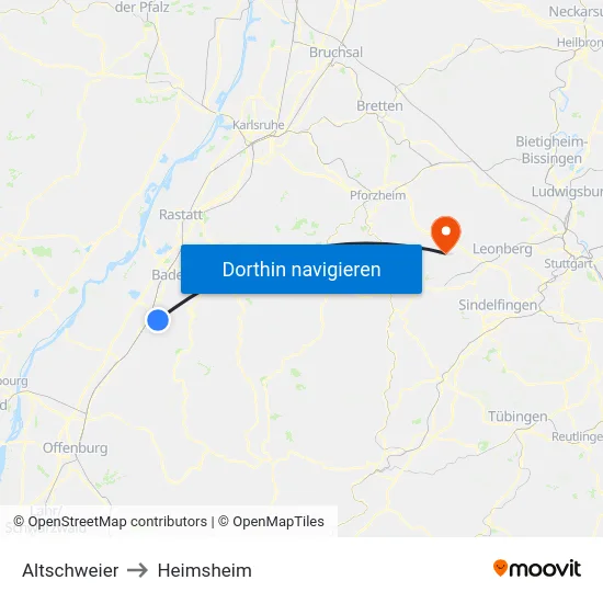 Altschweier to Heimsheim map