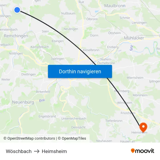 Wöschbach to Heimsheim map