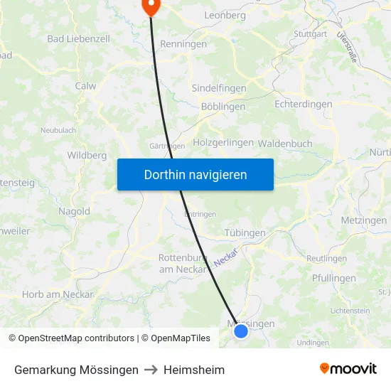 Gemarkung Mössingen to Heimsheim map