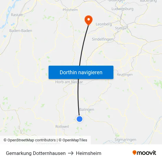 Gemarkung Dotternhausen to Heimsheim map