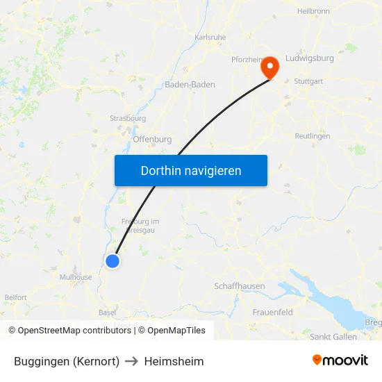 Buggingen (Kernort) to Heimsheim map