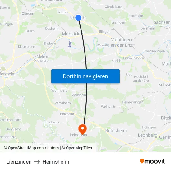 Lienzingen to Heimsheim map