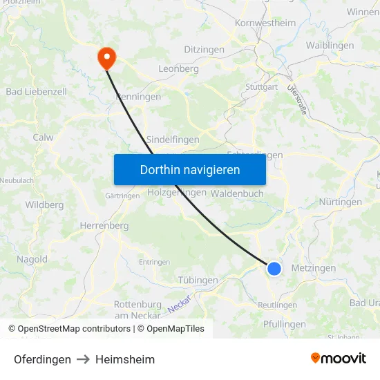 Oferdingen to Heimsheim map