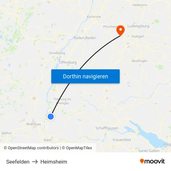 Seefelden to Heimsheim map