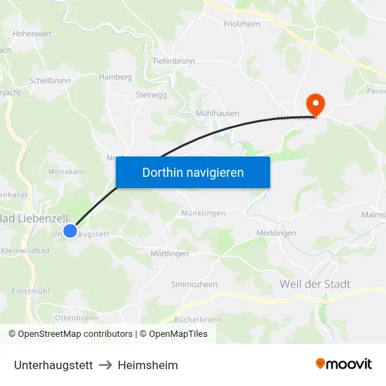 Unterhaugstett to Heimsheim map