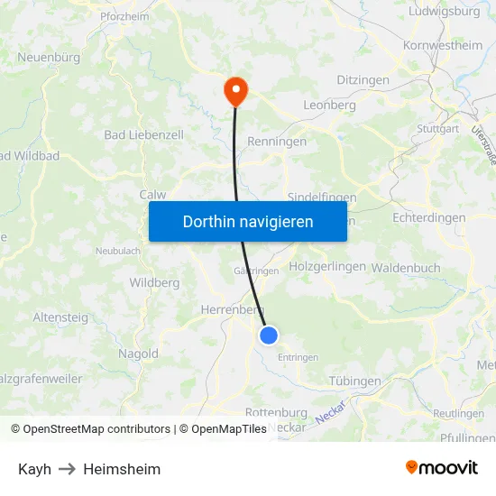 Kayh to Heimsheim map