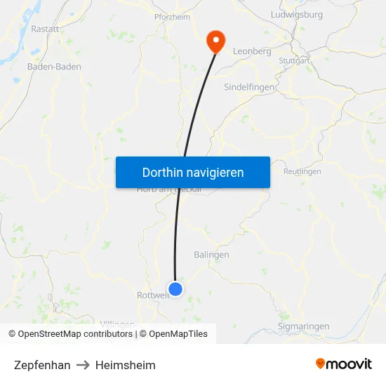 Zepfenhan to Heimsheim map