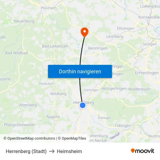 Herrenberg (Stadt) to Heimsheim map