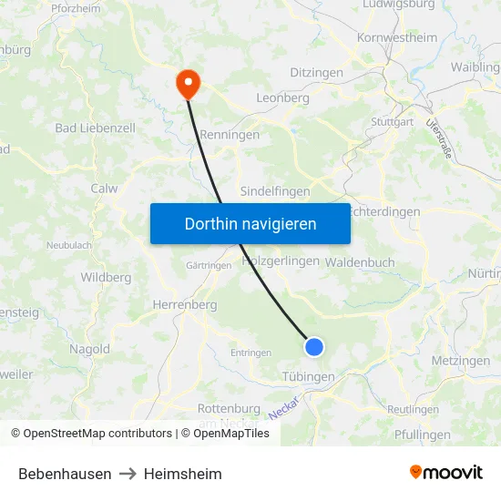 Bebenhausen to Heimsheim map