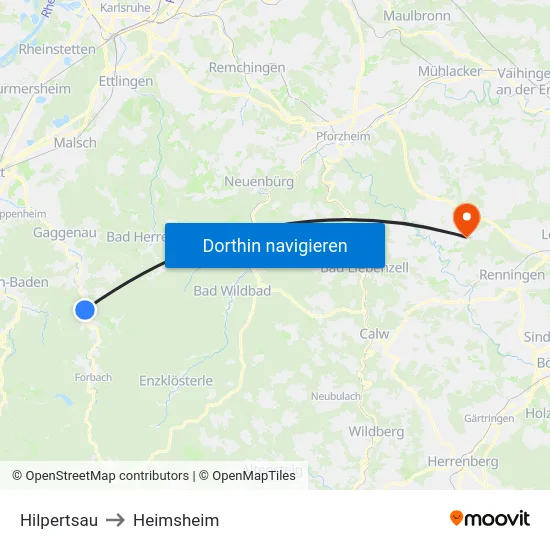 Hilpertsau to Heimsheim map